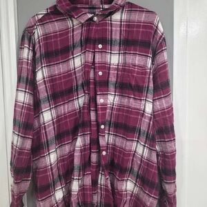 Women's Plaid Button-Up Shirt - Fuschia and White